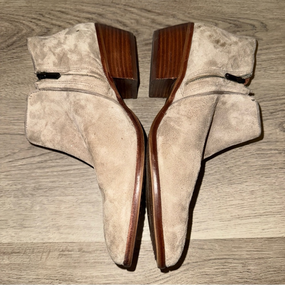 Sam Edelman Ankle Boots Womens Size 10 Taupe Suede Low Heel Zip Up Casual Shoes